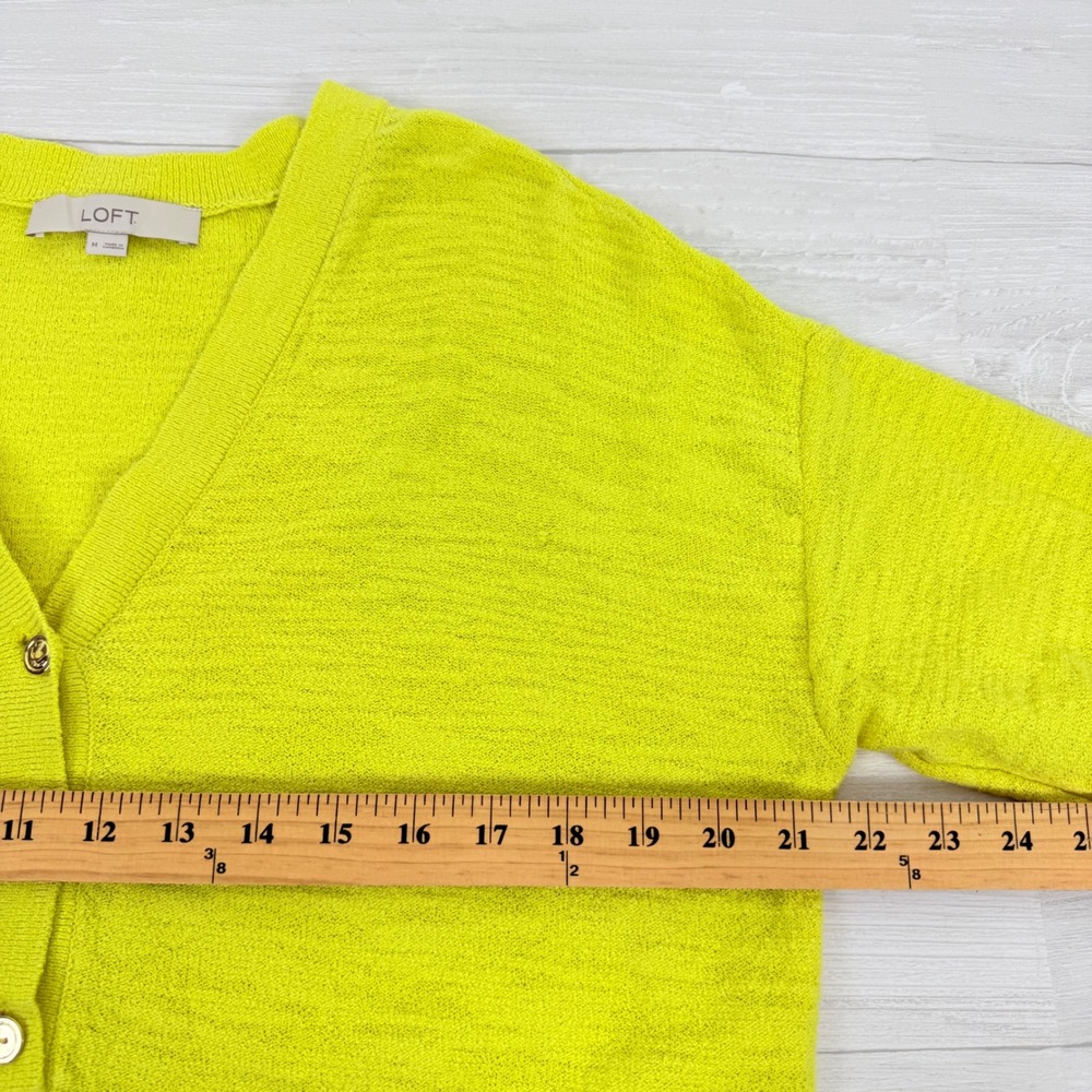 LOFT Henley Sweater Top Size M Bright Yellow Knit Cotton Blend 3/4 Sleeves Chic - Picture 11 of 14